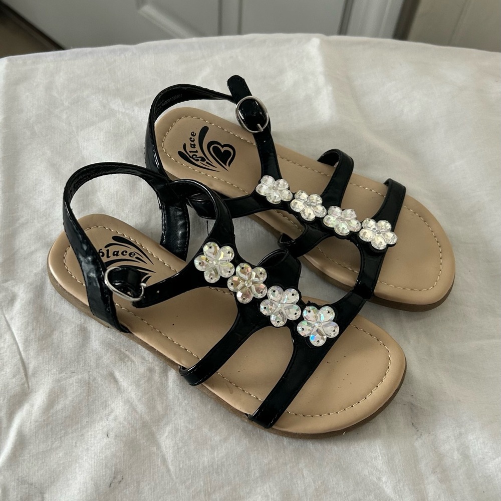 The Children’s Place Girls Floral Rhinestone T-Strap Sandals Size 13/NWOT